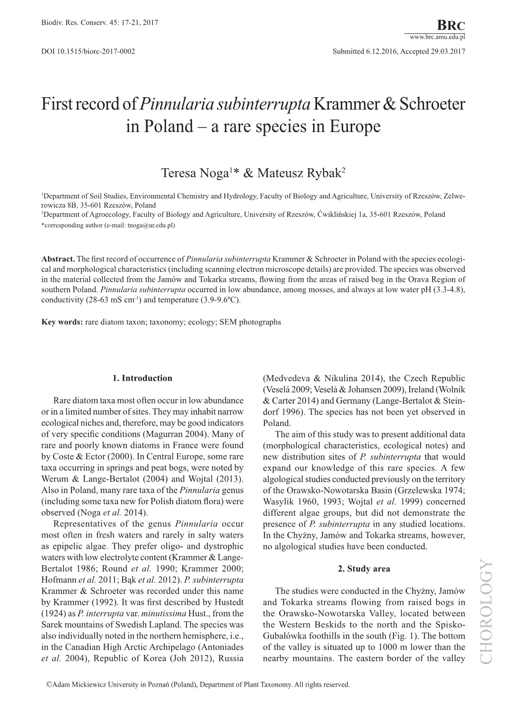 First Record of Pinnularia Subinterruptakrammer & Schroeter