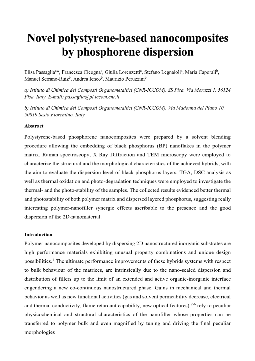 Novel Polystyrene-Based Nanocomposites by Phosphorene Dispersion