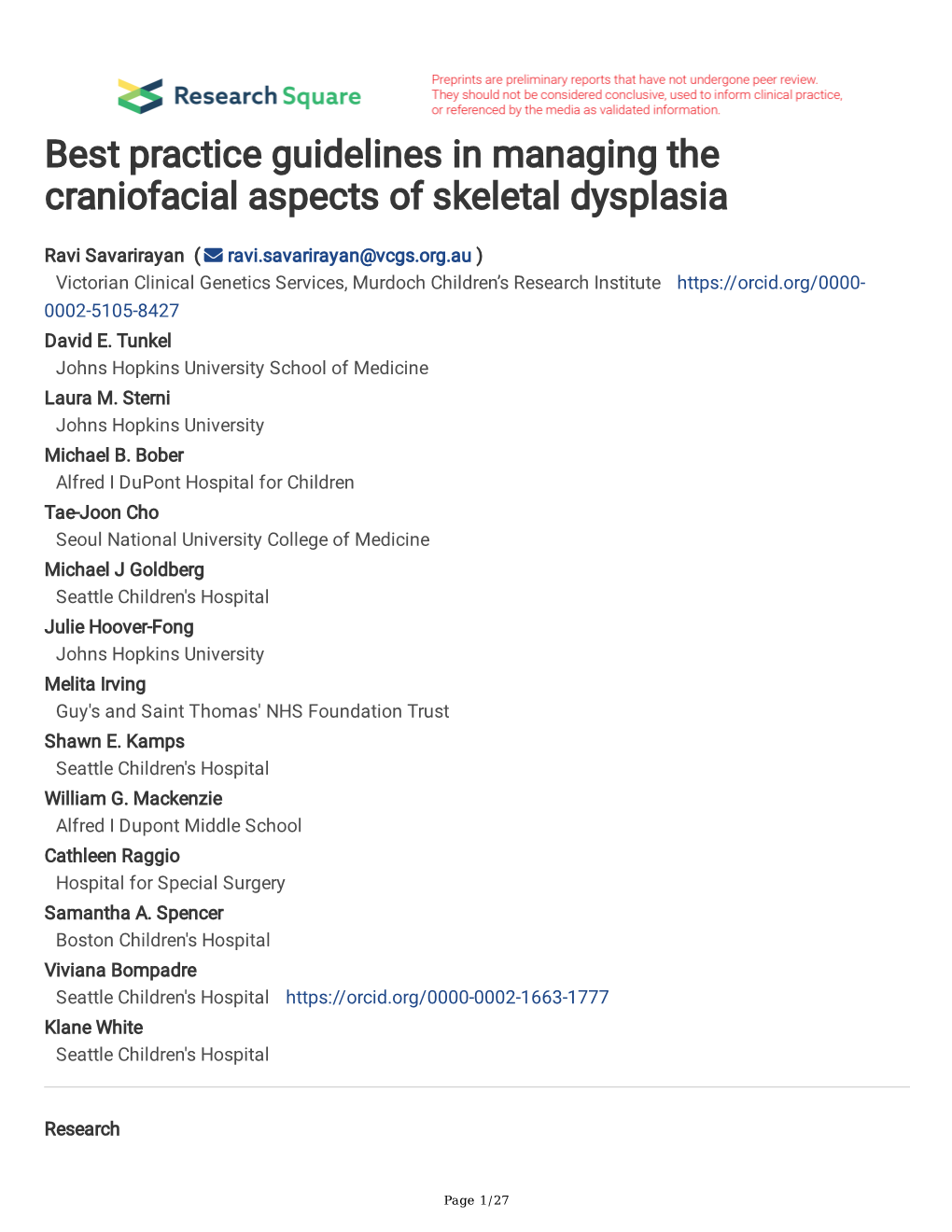 Best Practice Guidelines in Managing the Craniofacial Aspects of Skeletal Dysplasia