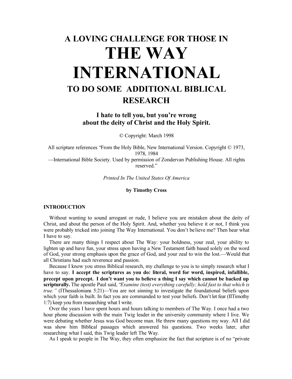 The Way International to Do Some Additional Biblical Research