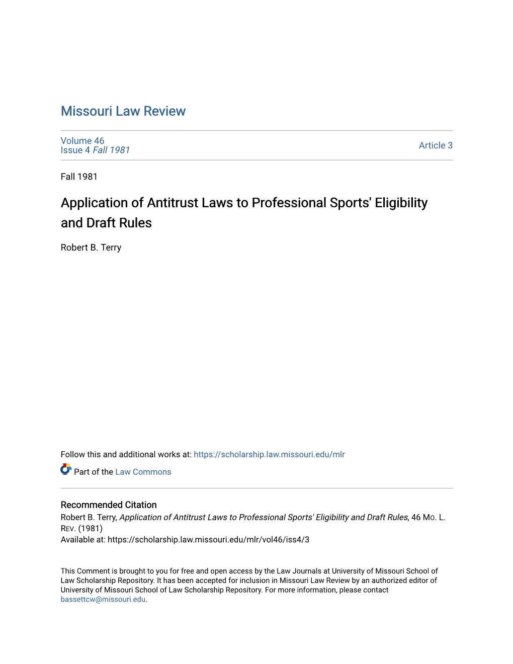 Application of Antitrust Laws to Professional Sports' Eligibility and Draft Rules