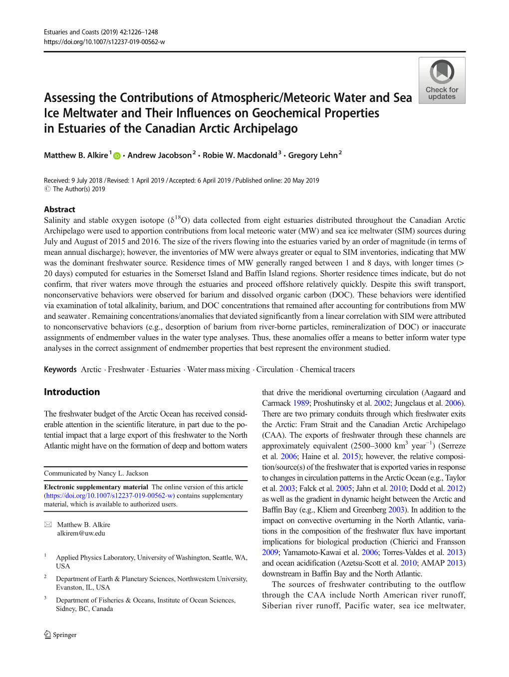 Assessing the Contributions of Atmospheric/Meteoric Water And