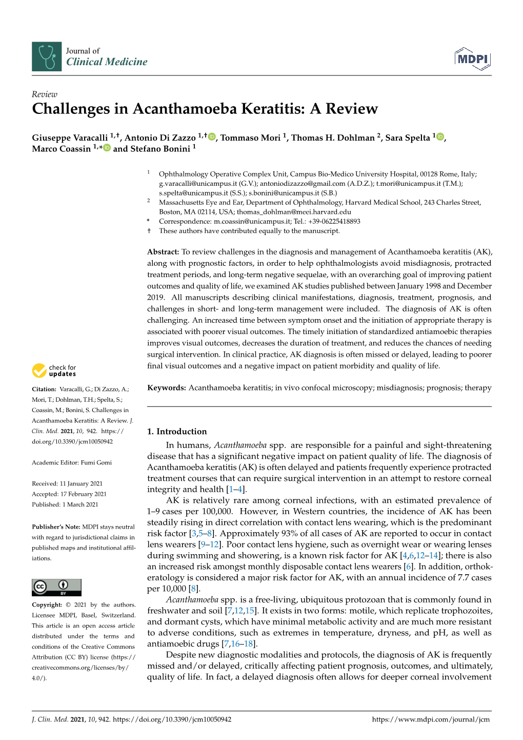 Challenges in Acanthamoeba Keratitis: a Review