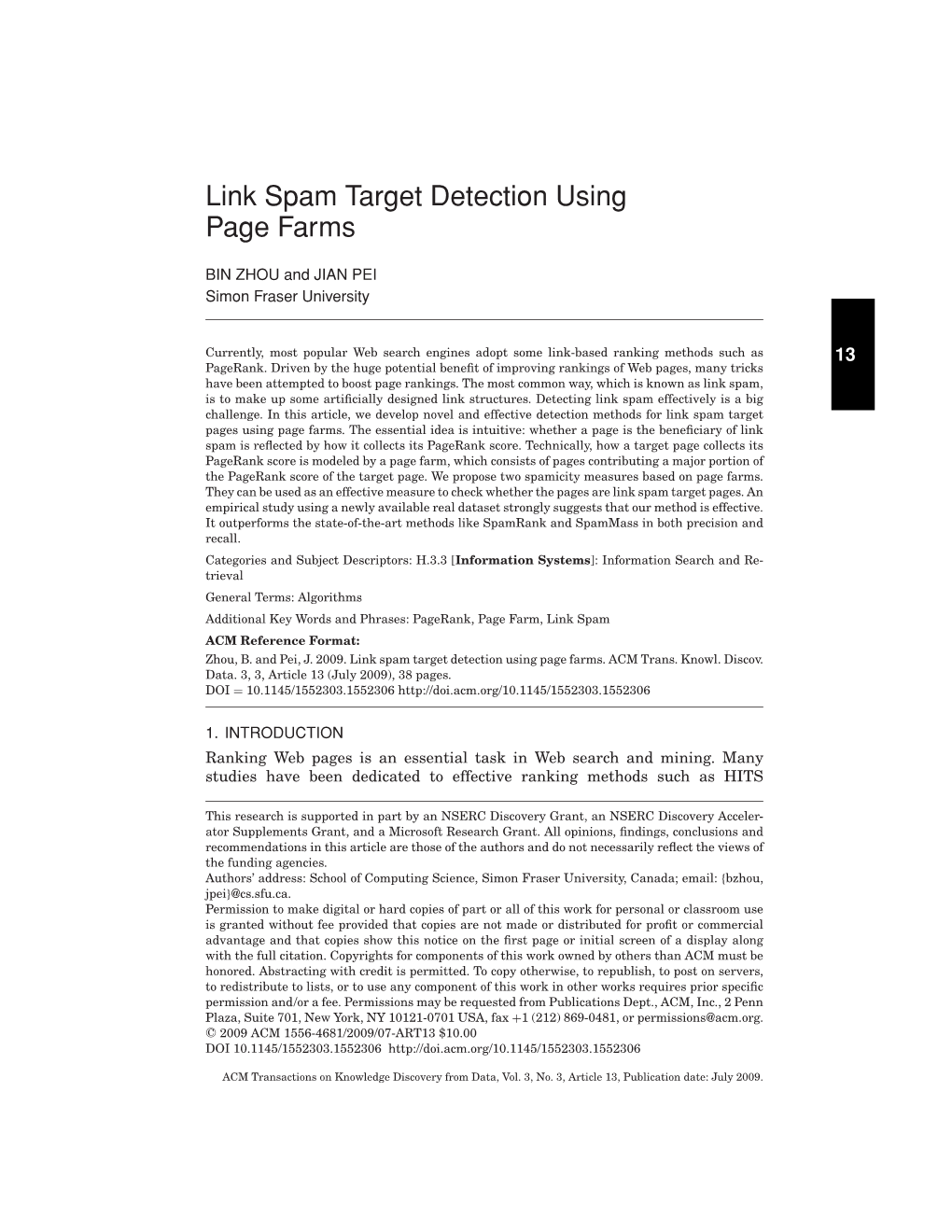 Link Spam Target Detection Using Page Farms