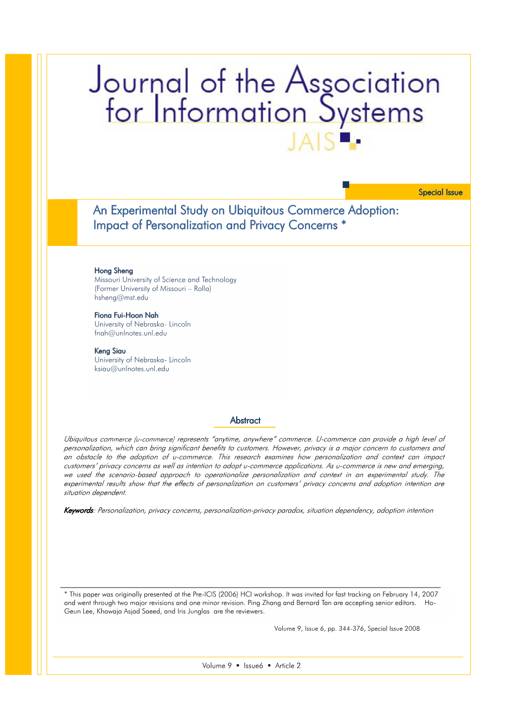 An Experimental Study on Ubiquitous Commerce Adoption: Impact of Personalization and Privacy Concerns