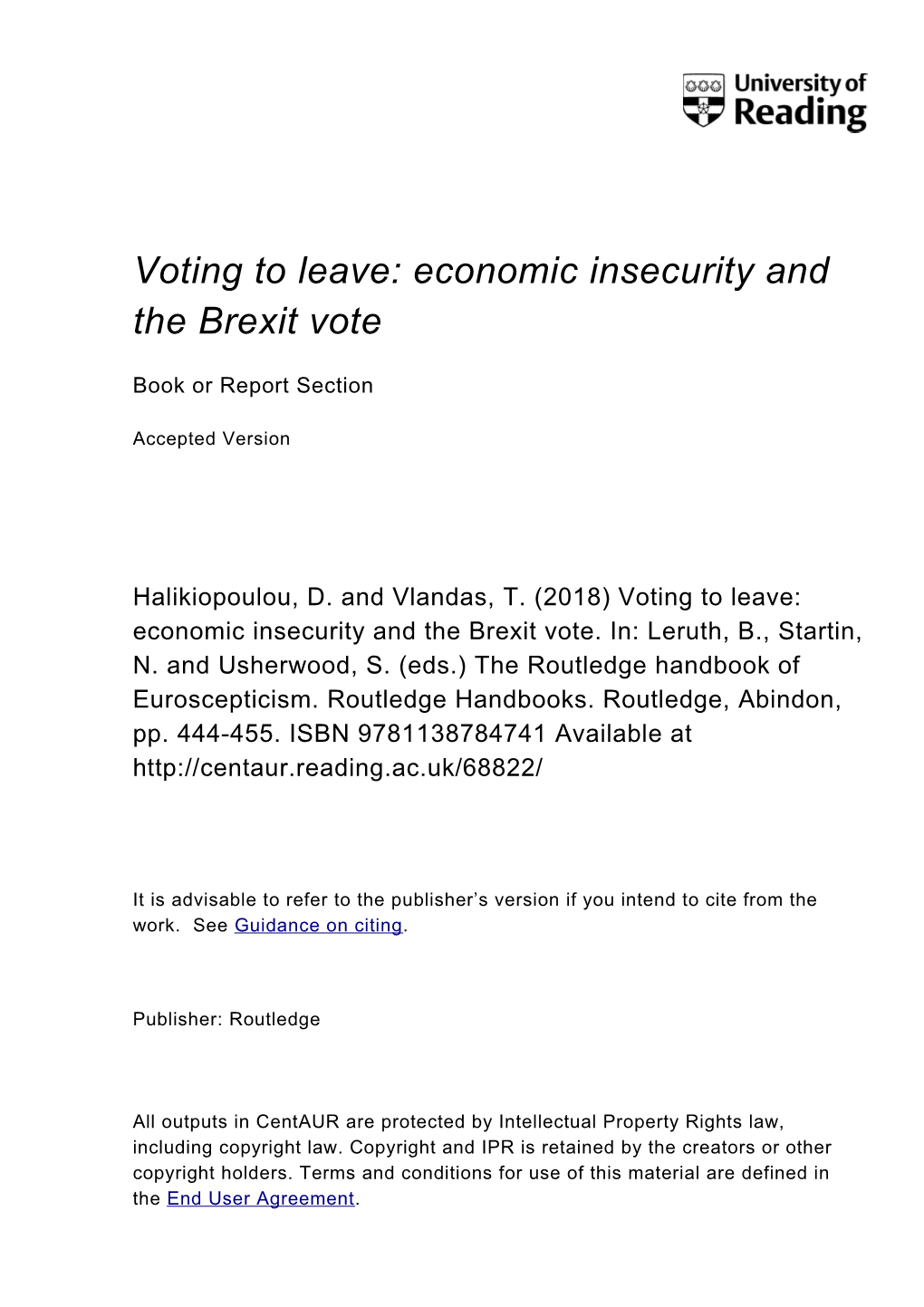 Voting to Leave: Economic Insecurity and the Brexit Vote