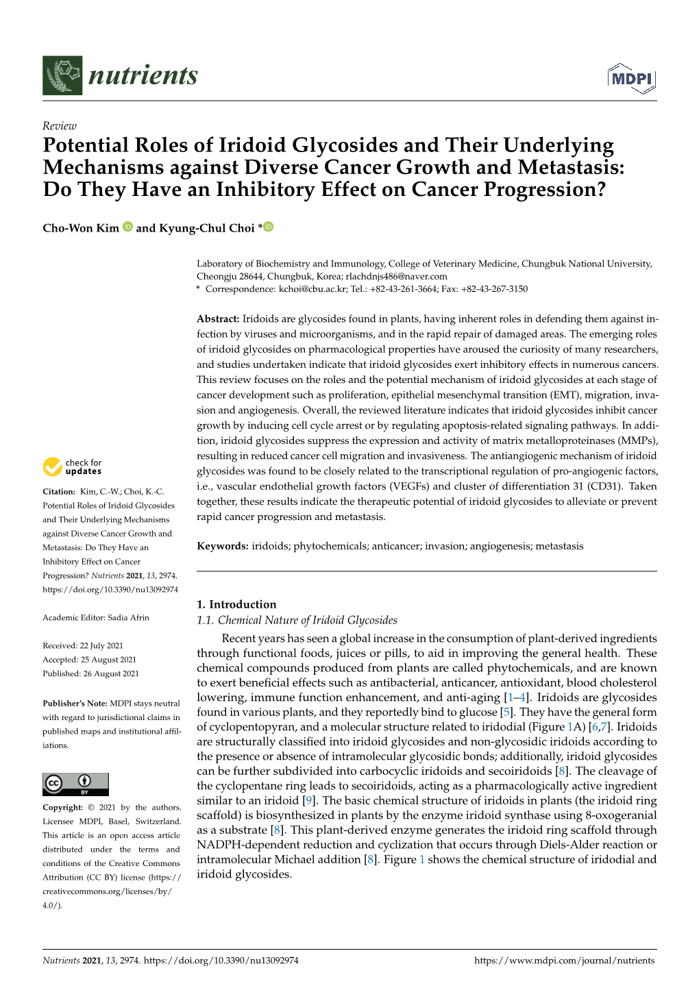 Potential Roles of Iridoid Glycosides and Their Underlying Mechanisms