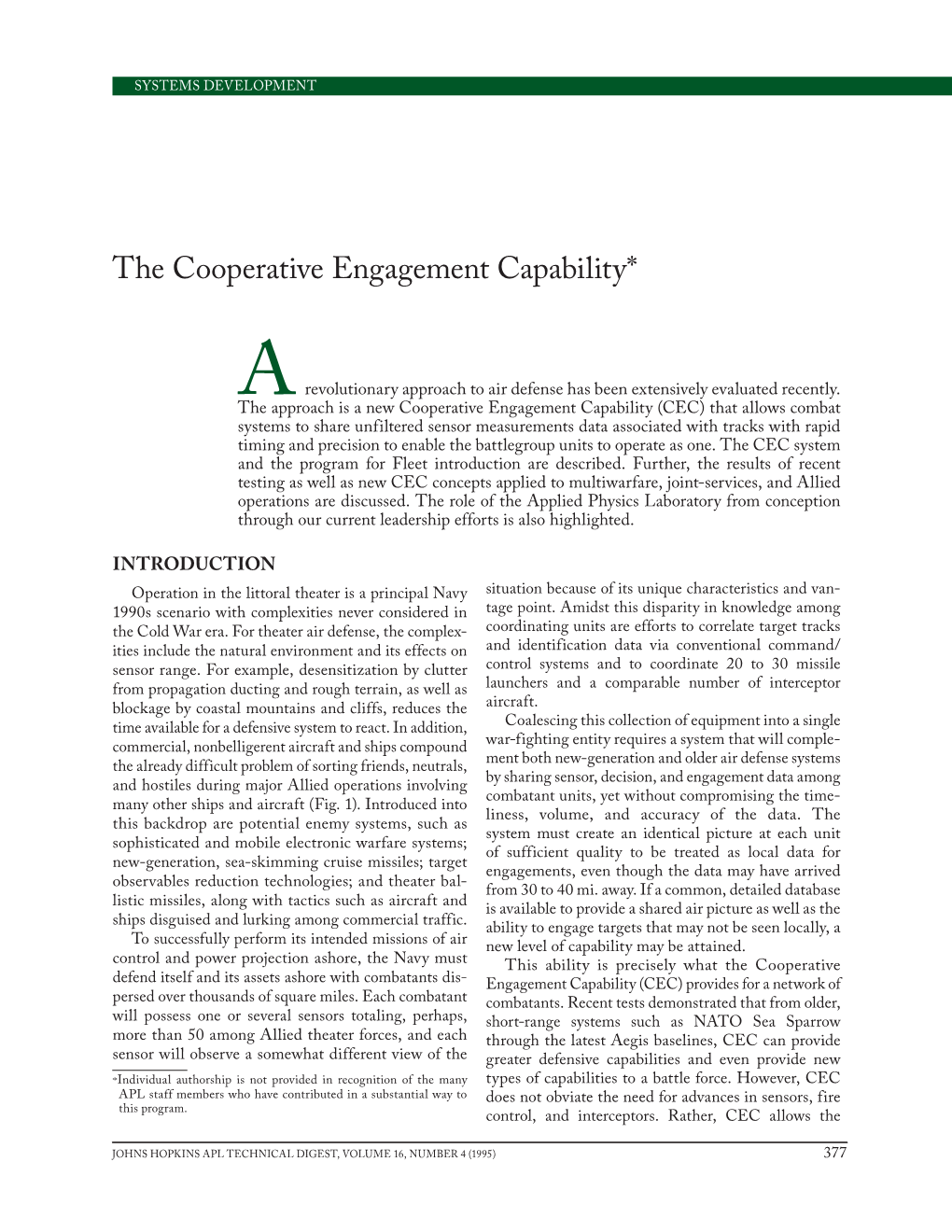 The Cooperative Engagement Capability*