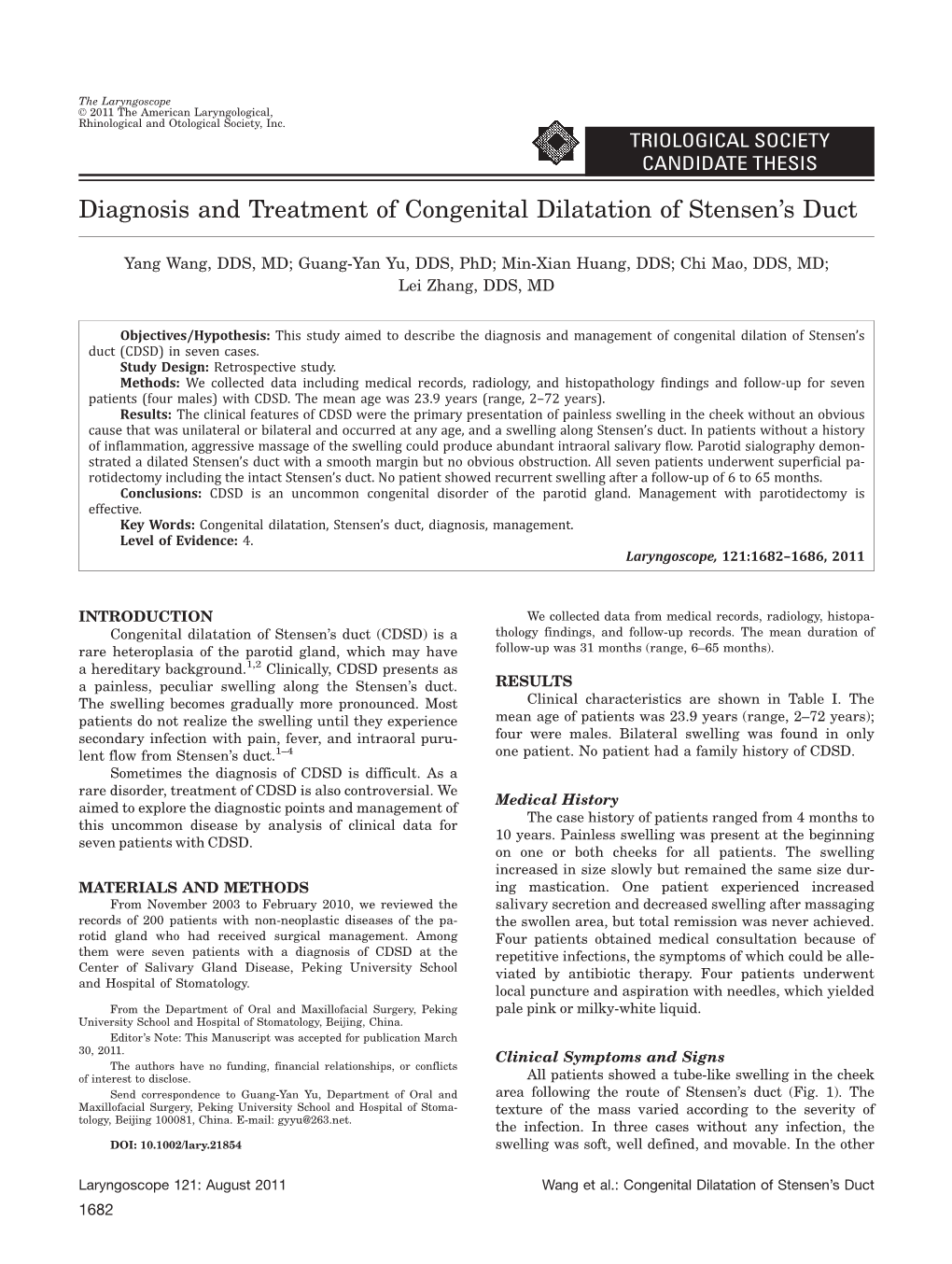 Diagnosis and Treatment of Congenital Dilatation of Stensen's Duct