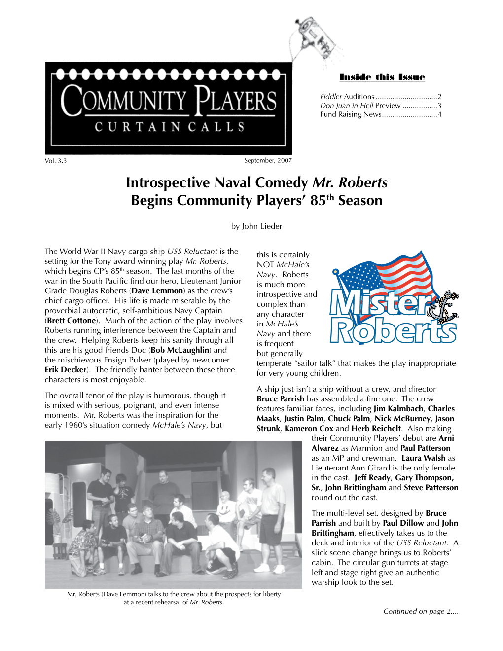 Introspective Naval Comedy Mr. Roberts Begins Community Players’ 85Th Season