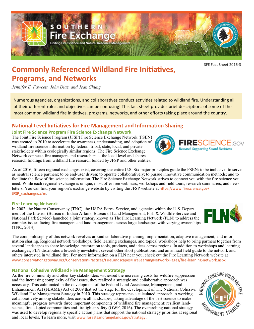 Commonly Referenced Wildland Fire Initiatives, Programs, and Networks Jennifer E