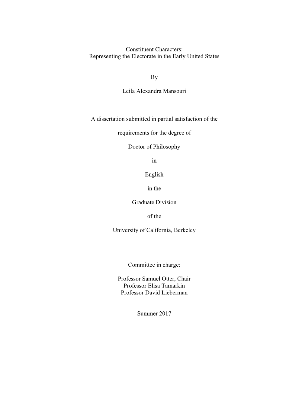 Constituent Characters: Representing the Electorate in the Early United States