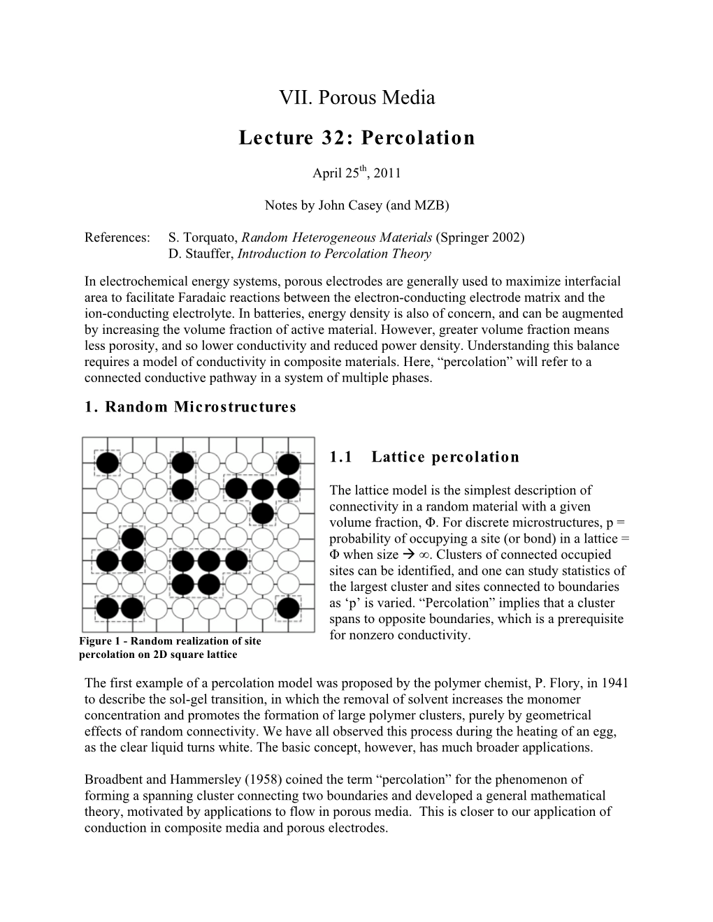 VII. Porous Media Lecture 32: Percolation