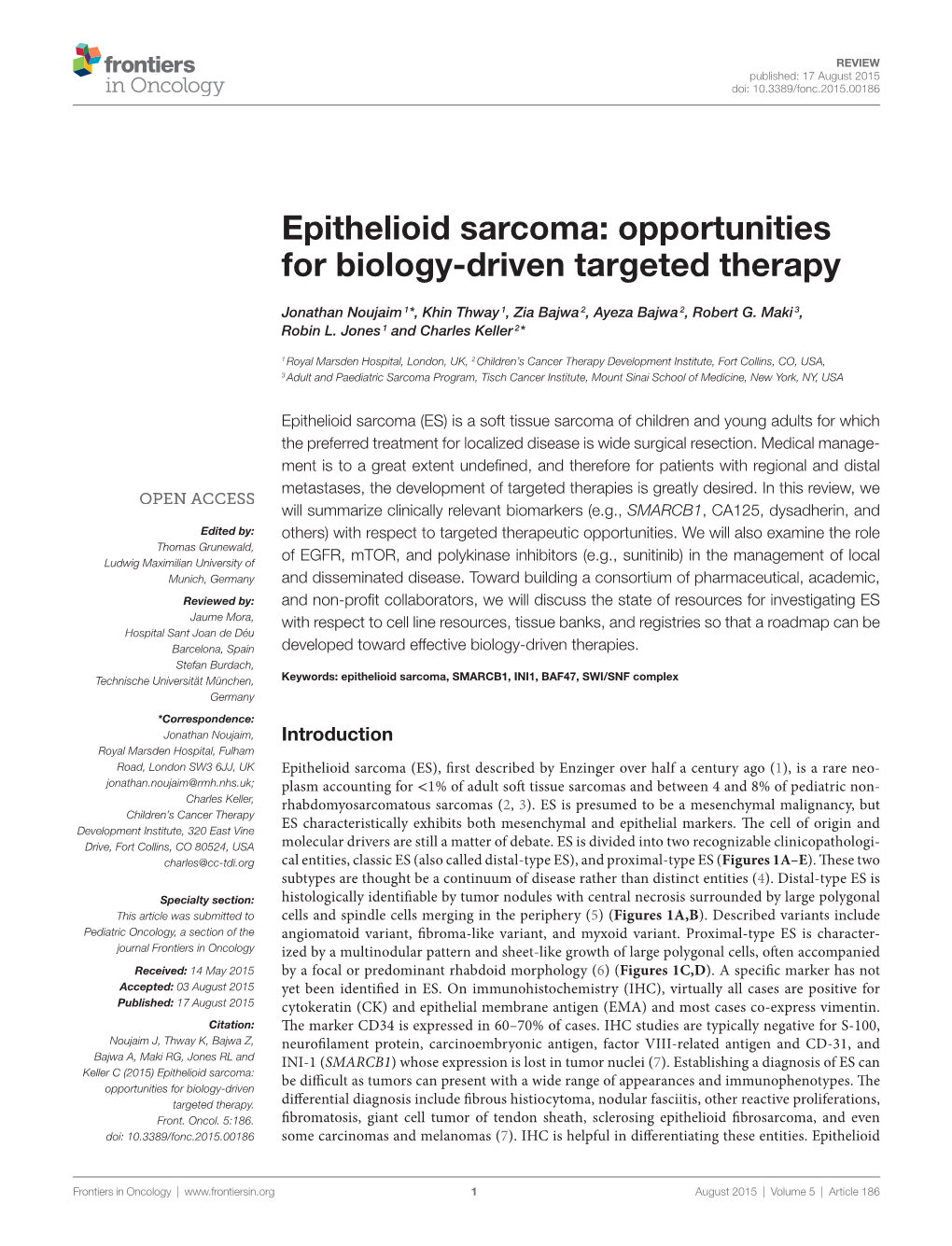 Epithelioid Sarcoma: Opportunities for Biology-Driven Targeted Therapy