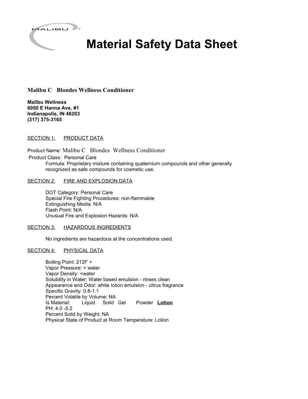 Material Safety Data Sheet s66