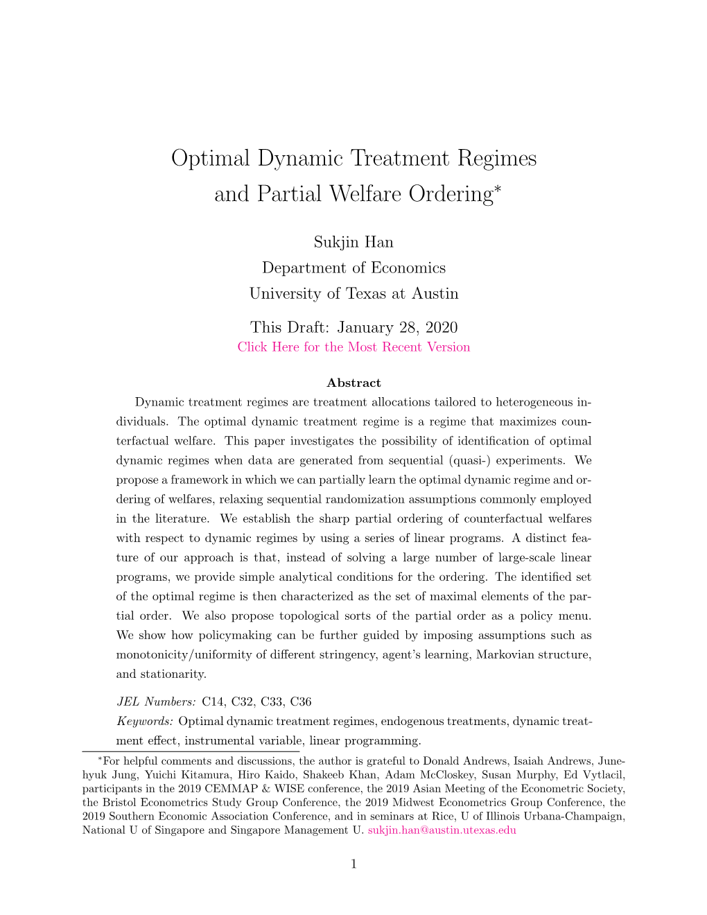 Optimal Dynamic Treatment Regimes and Partial Welfare Ordering∗
