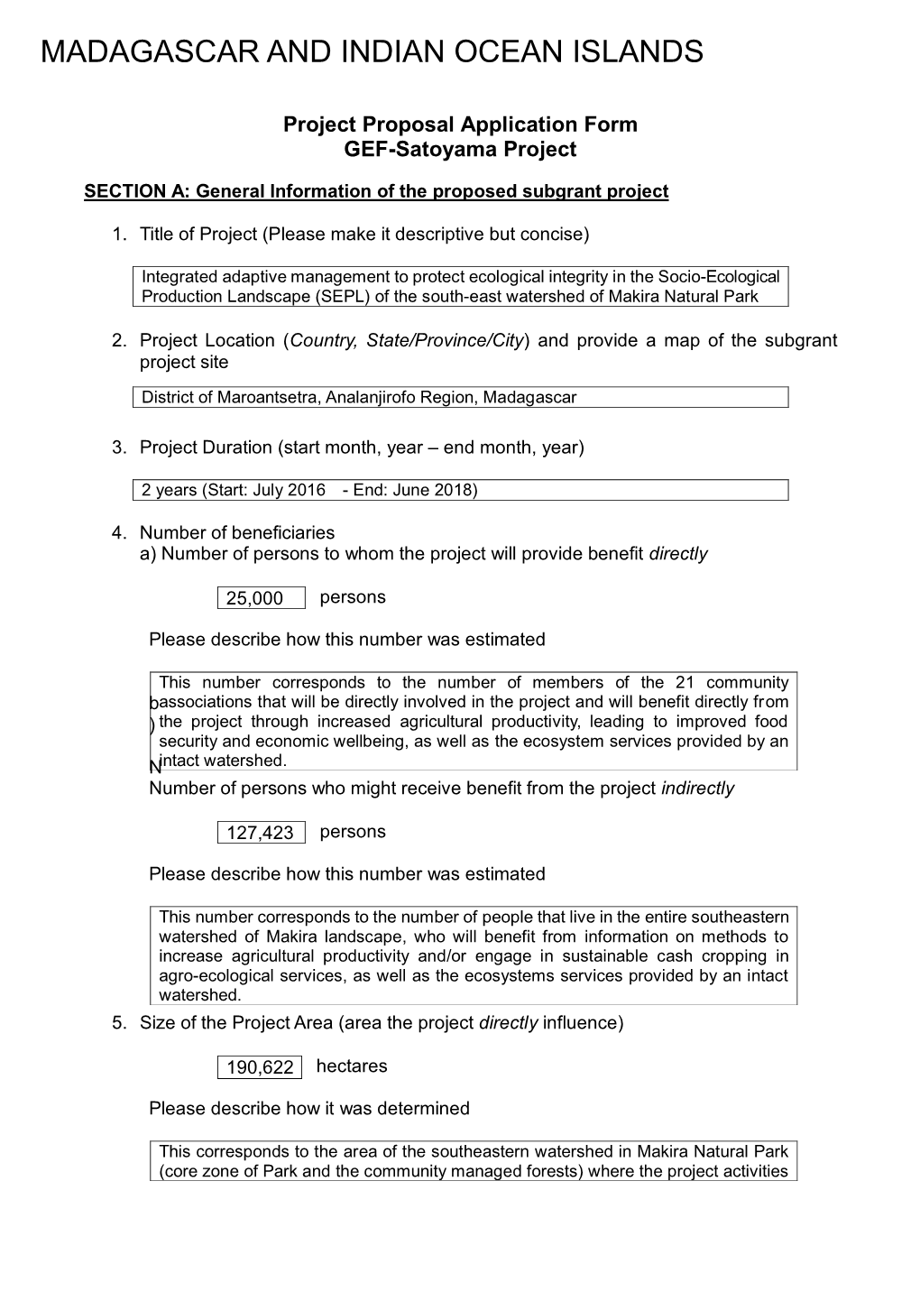 Project Proposal Application Form GEF-Satoyama Project