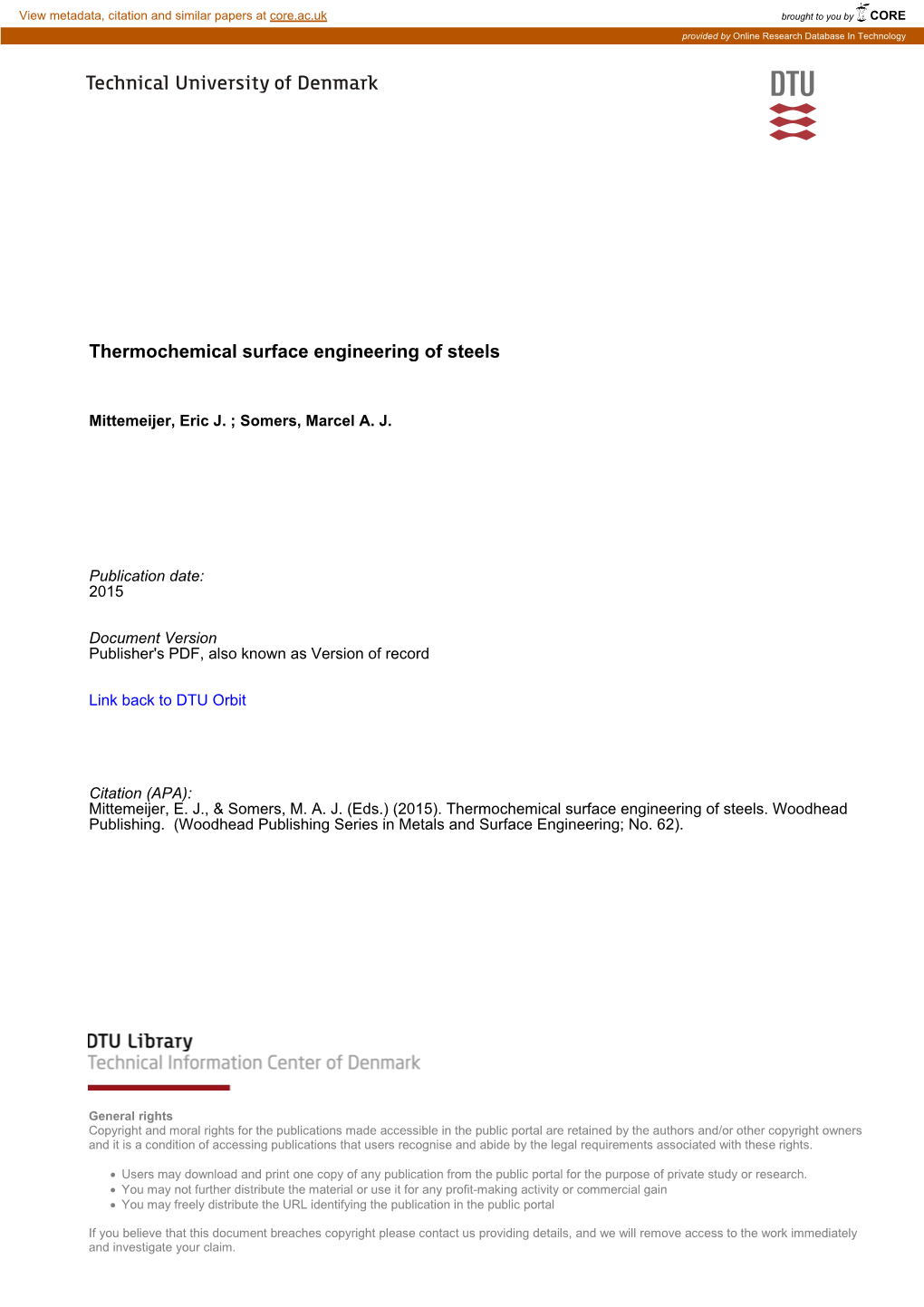 Thermochemical Surface Engineering of Steels