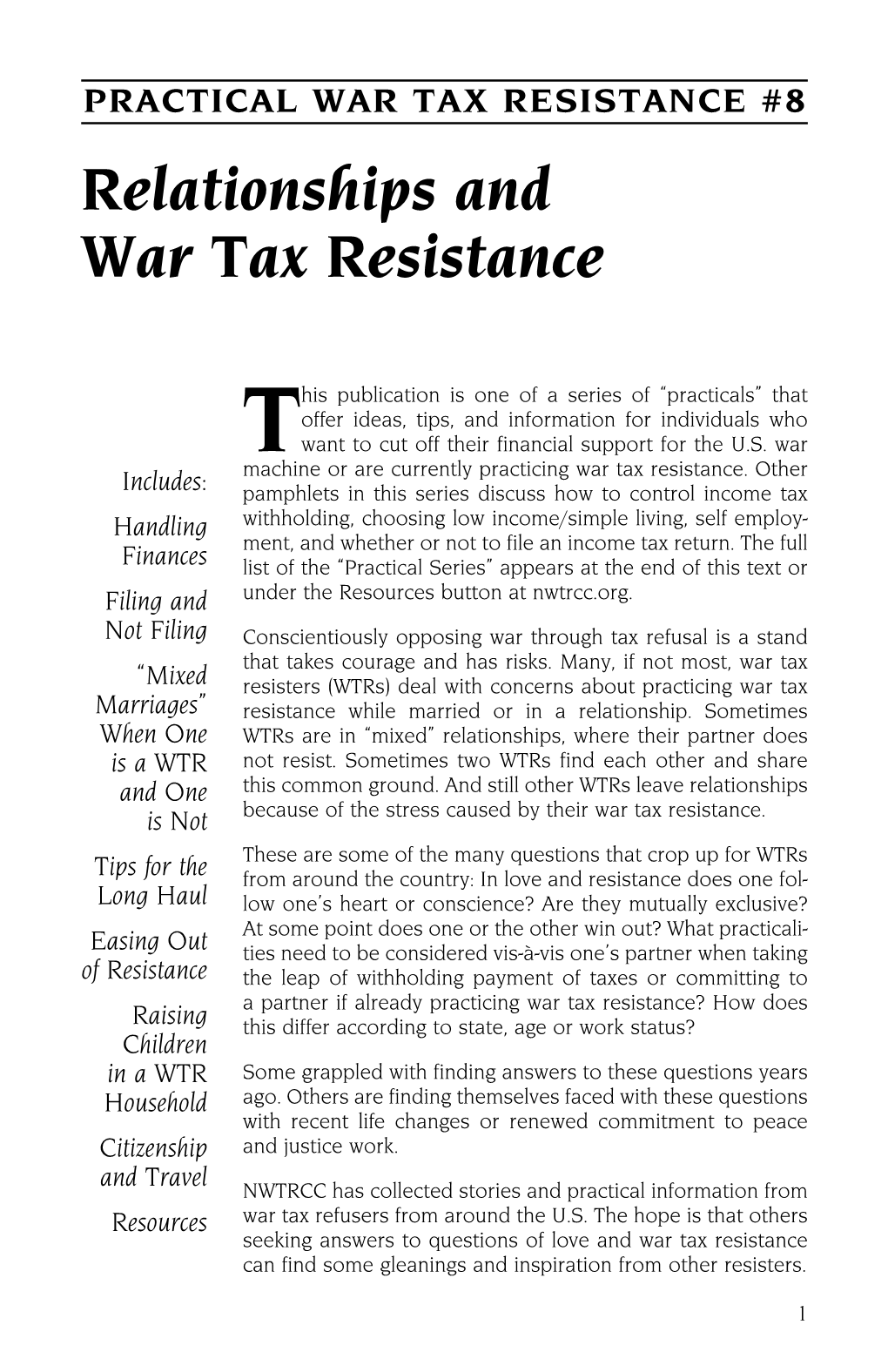 Relationships and War Tax Resistance