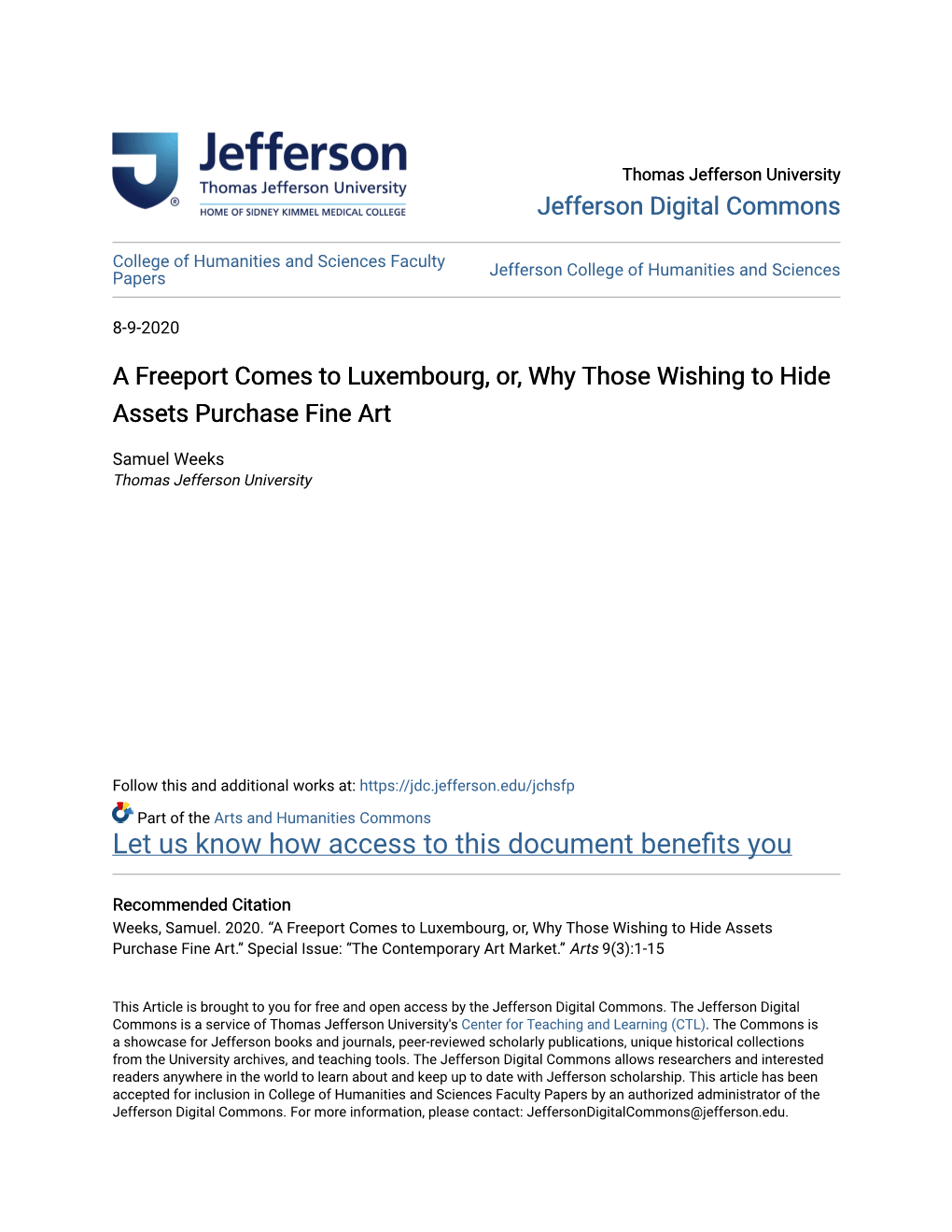 A Freeport Comes to Luxembourg, Or, Why Those Wishing to Hide Assets Purchase Fine Art