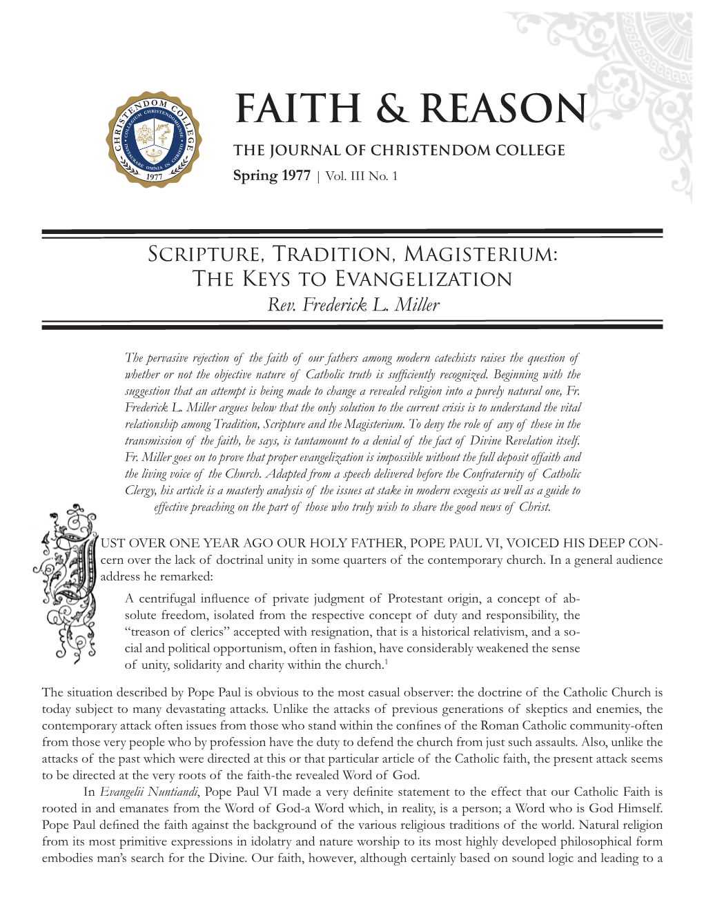 FAITH & Reason