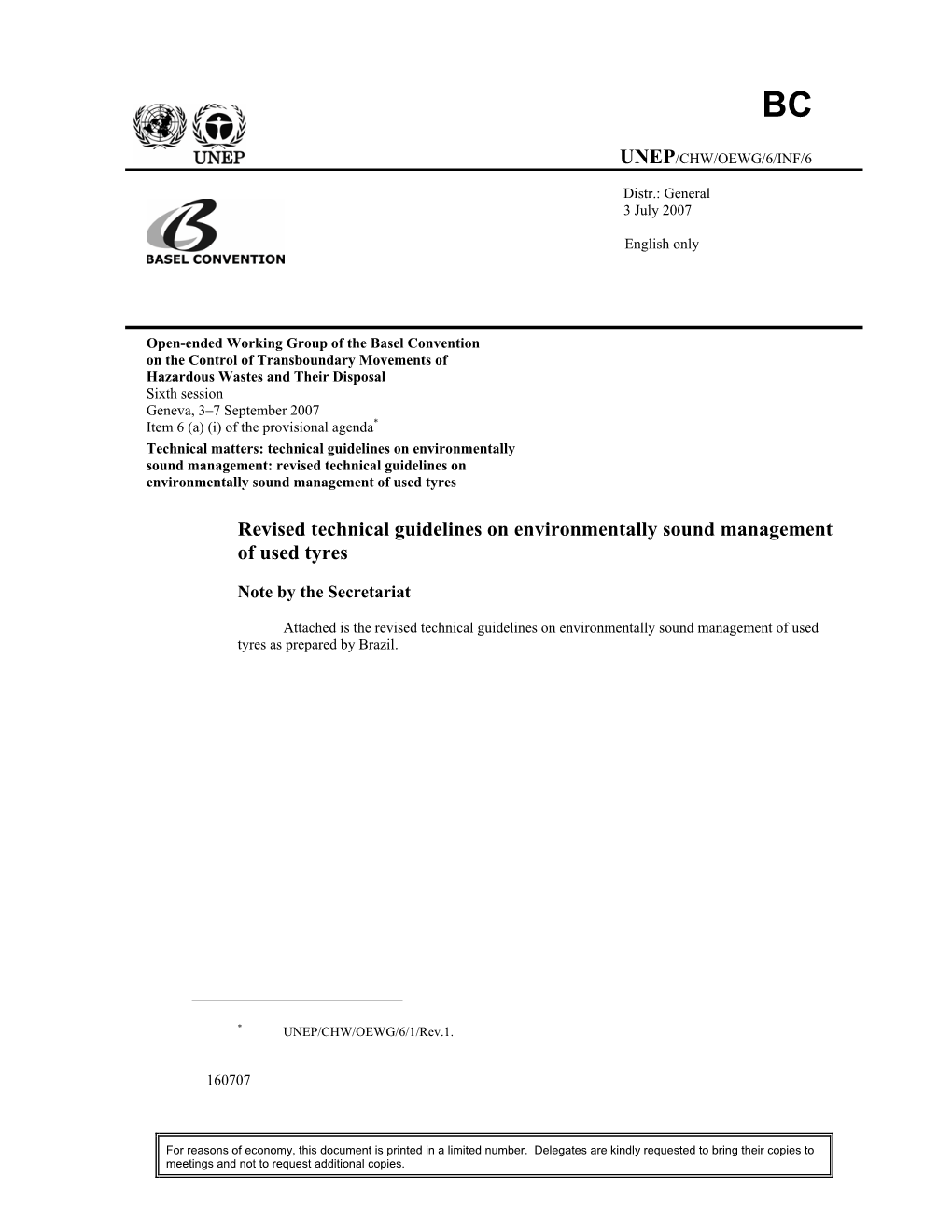 Revised Technical Guidelines on Environmentally Sound Management of Used Tyres