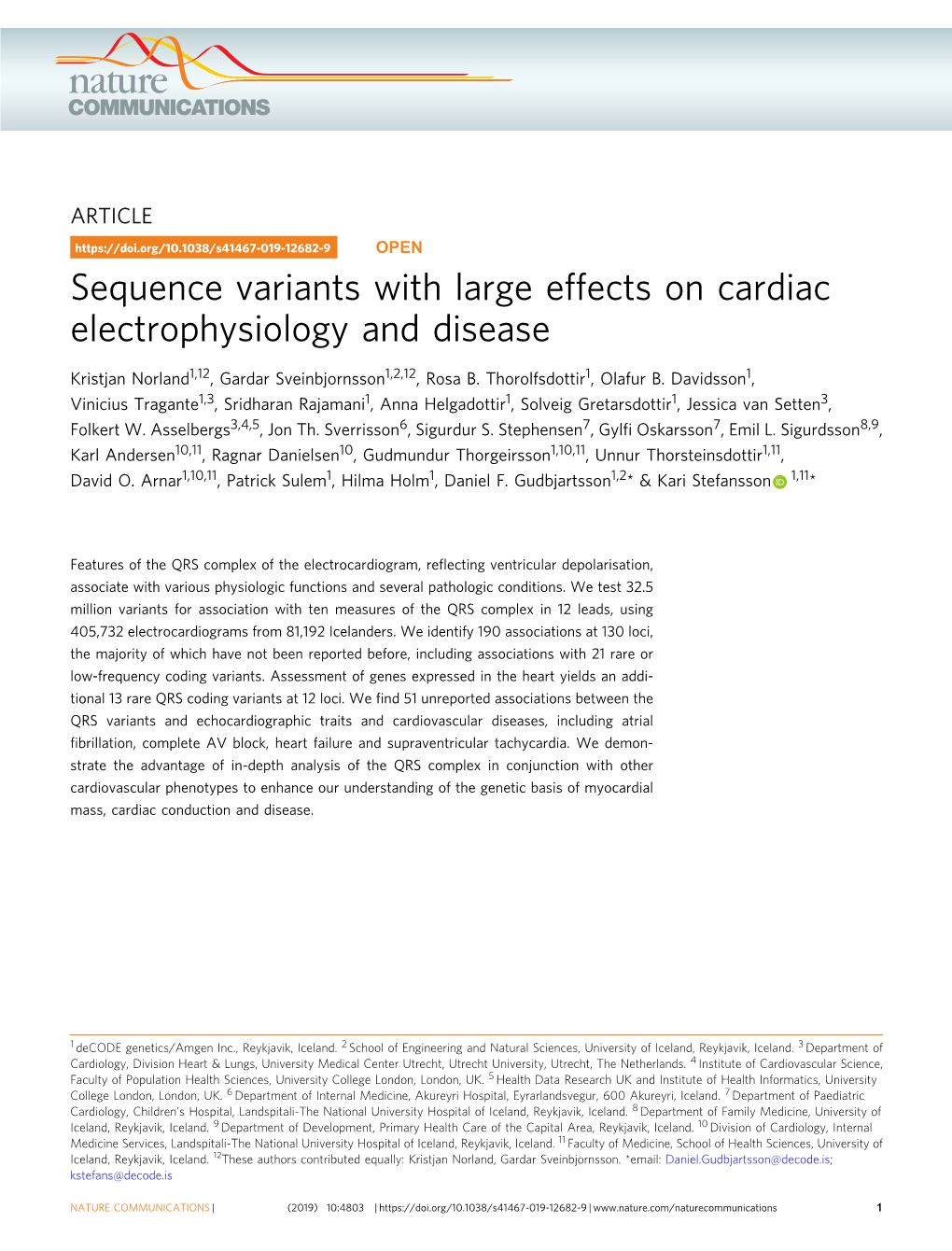 Sequence Variants with Large Effects on Cardiac Electrophysiology and Disease