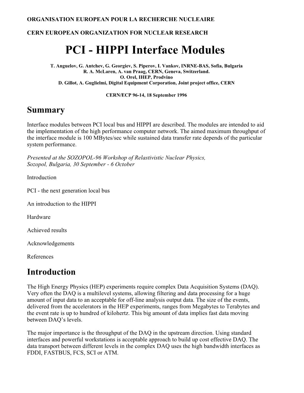 PCI-HIPPI Interface Modules