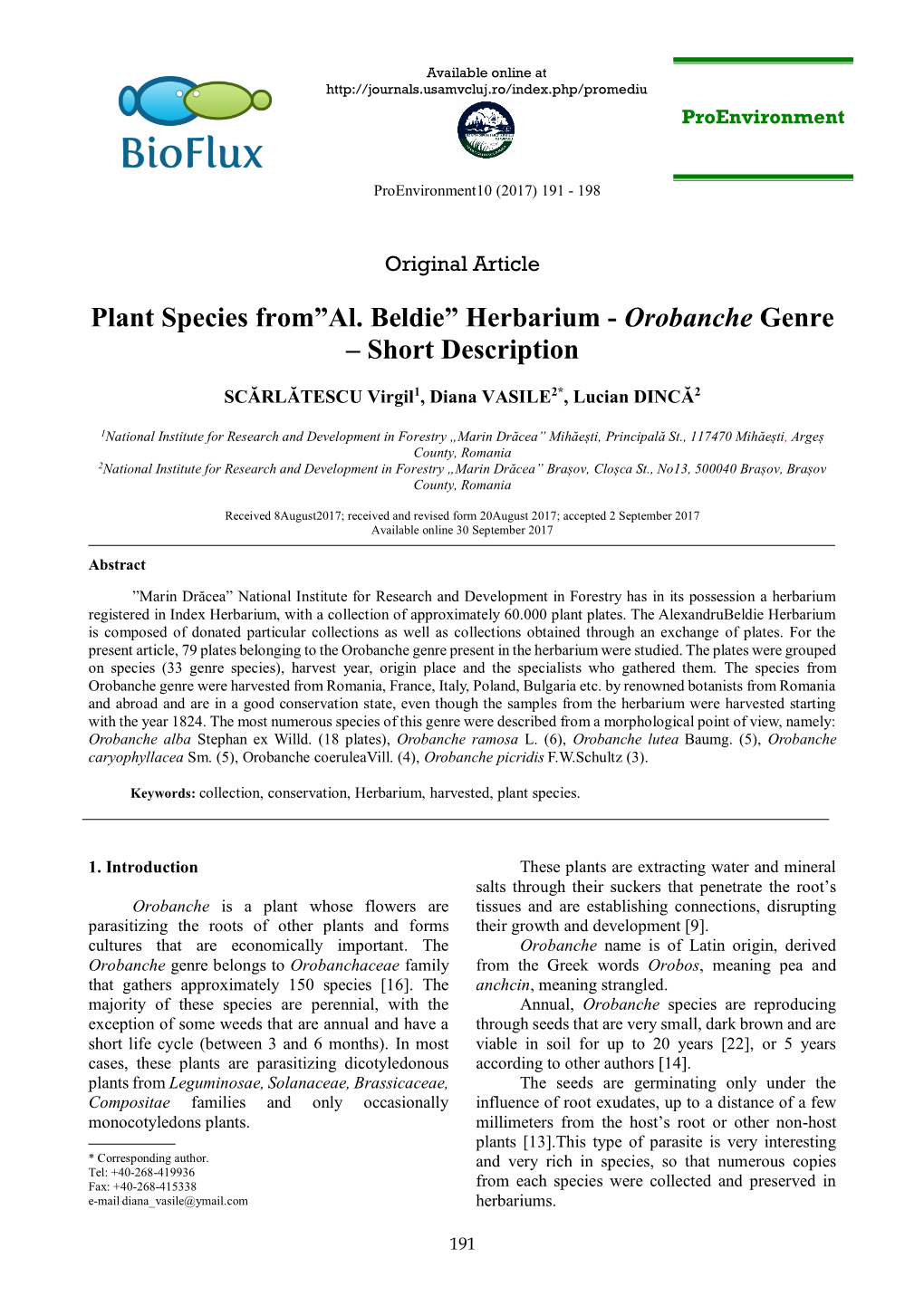 Plant Species From”Al. Beldie” Herbarium - Orobanche Genre – Short Description