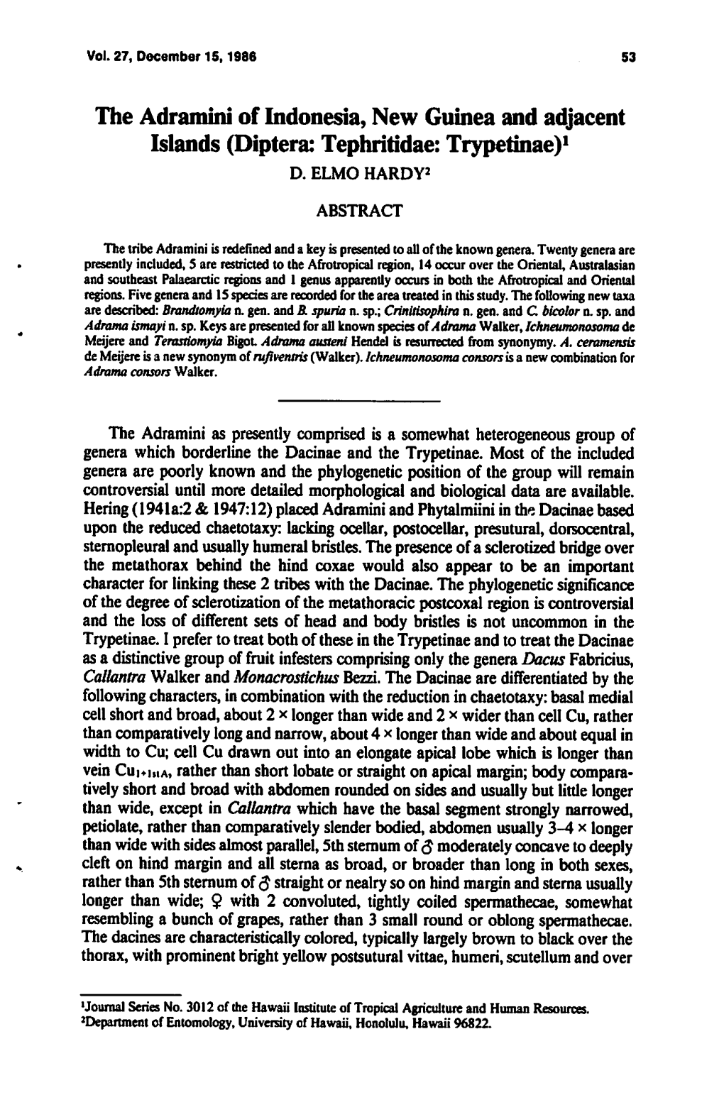 The Adramini of Indonesia, New Guinea and Adjacent Islands (Diptera: Tephritidae: Trypetinae)1