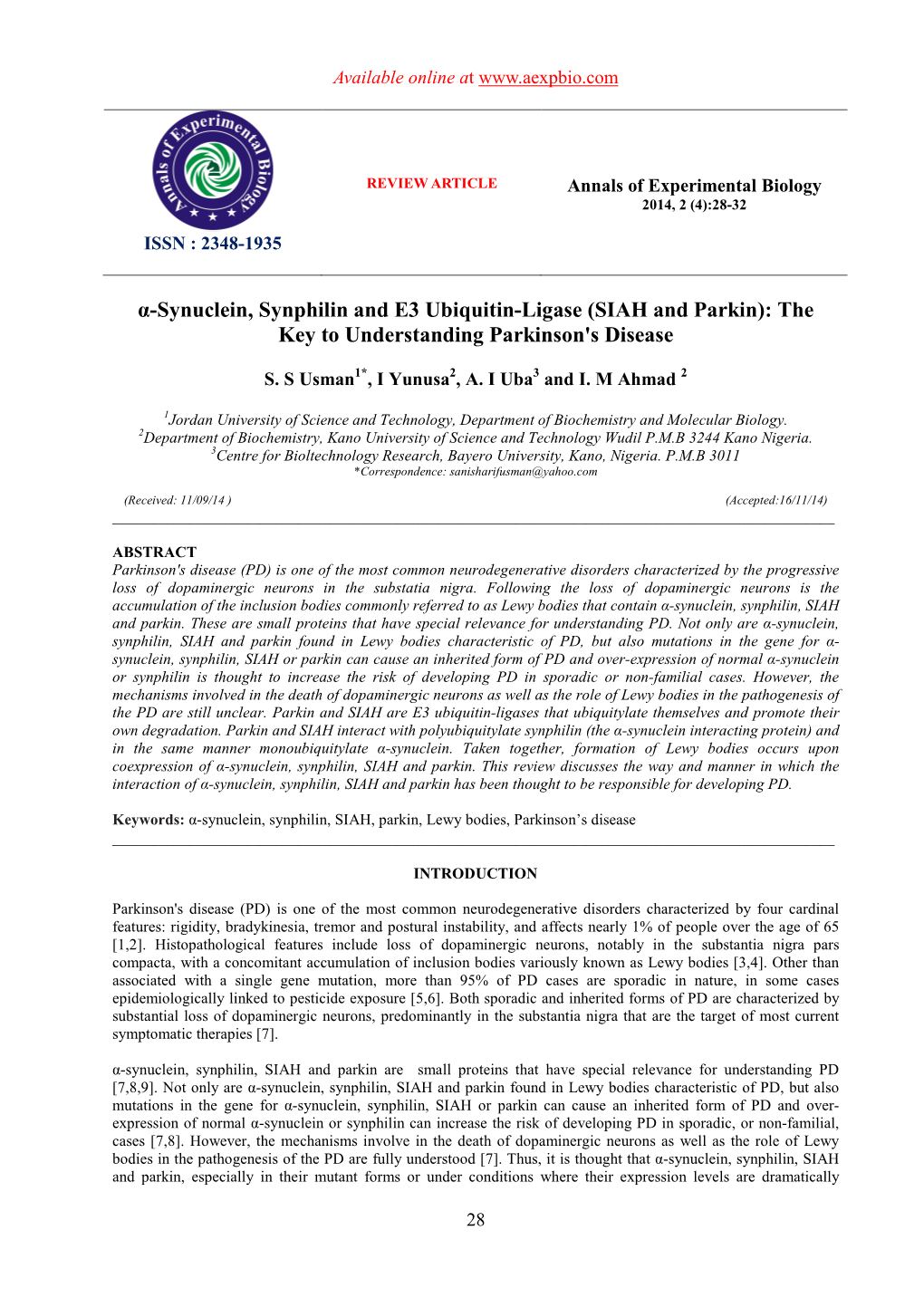 (SIAH and Parkin): the Key to Understanding Parkinson's Disease