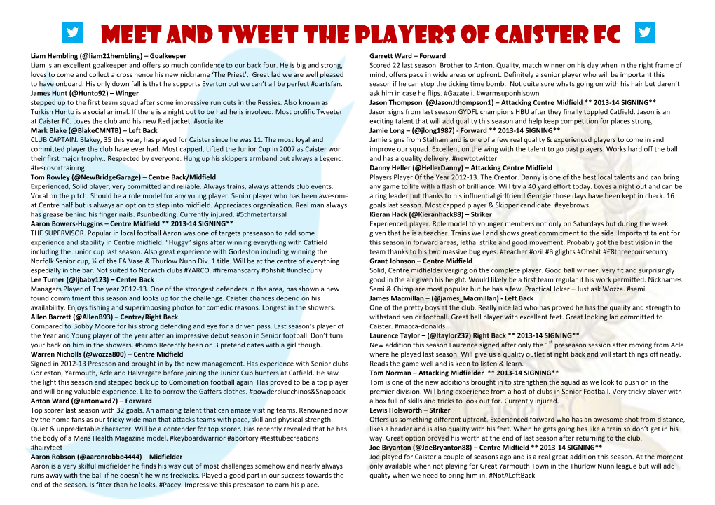 Meet and Tweet the Players of Caister FC