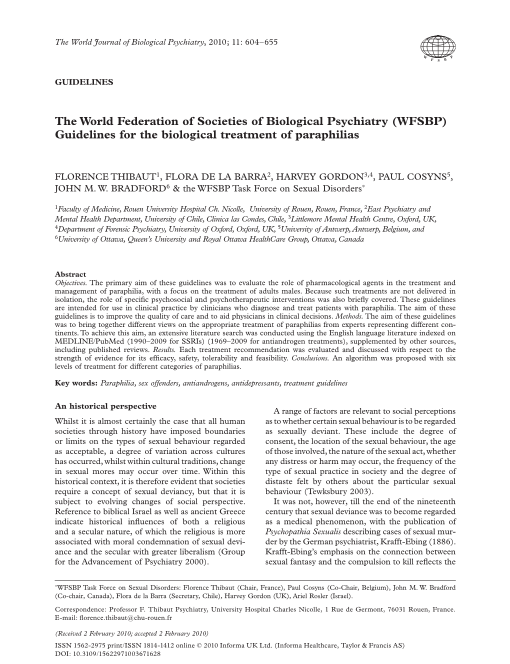 (WFSBP) Guidelines for the Biological Treatment of Paraphilias