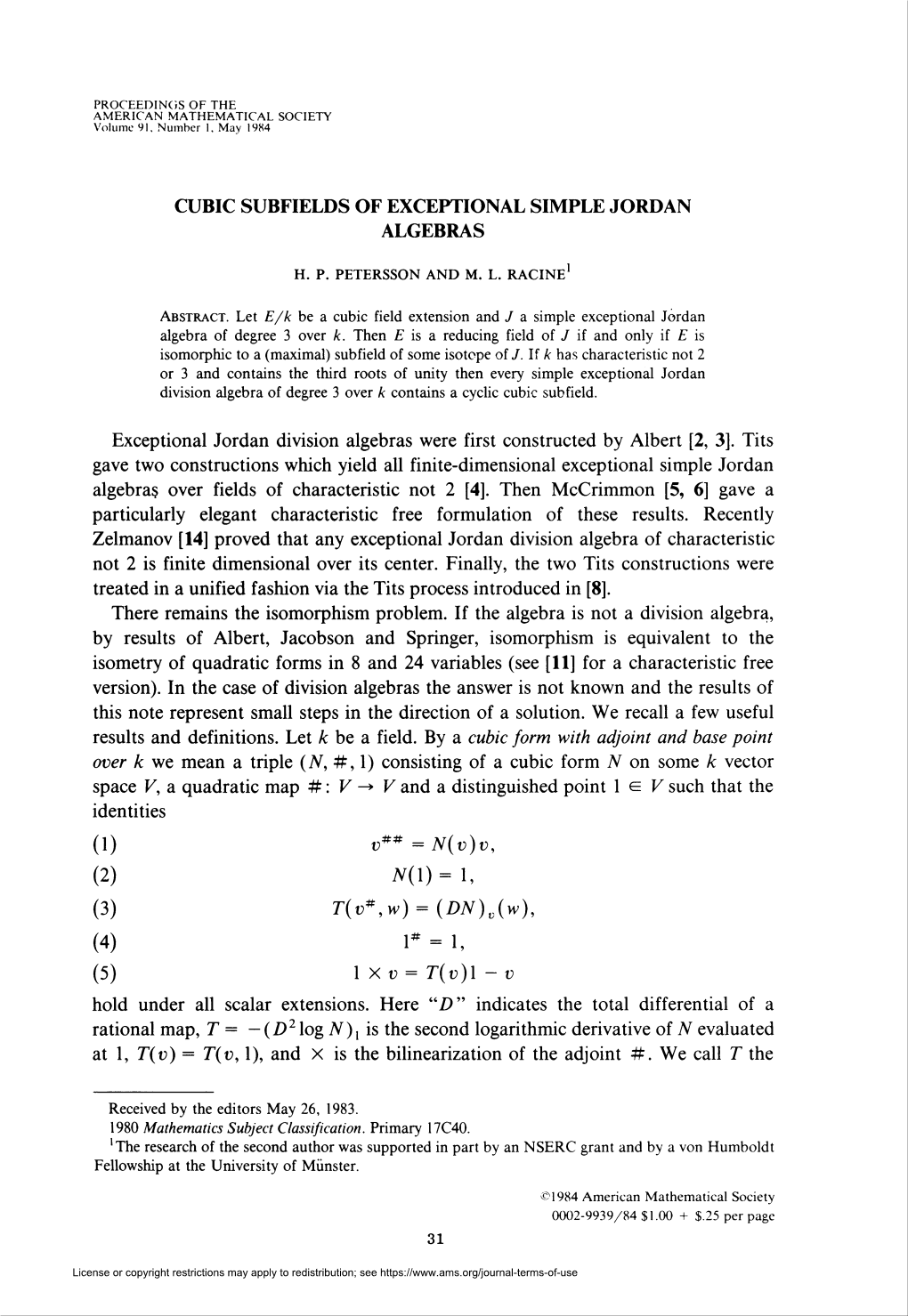 Cubic Subfields of Exceptional Simple Jordan Algebras