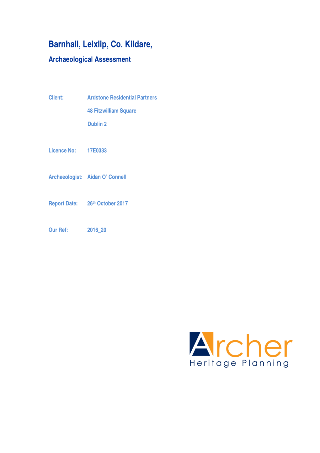 2016 20 Barnhall Archaeological Assessment