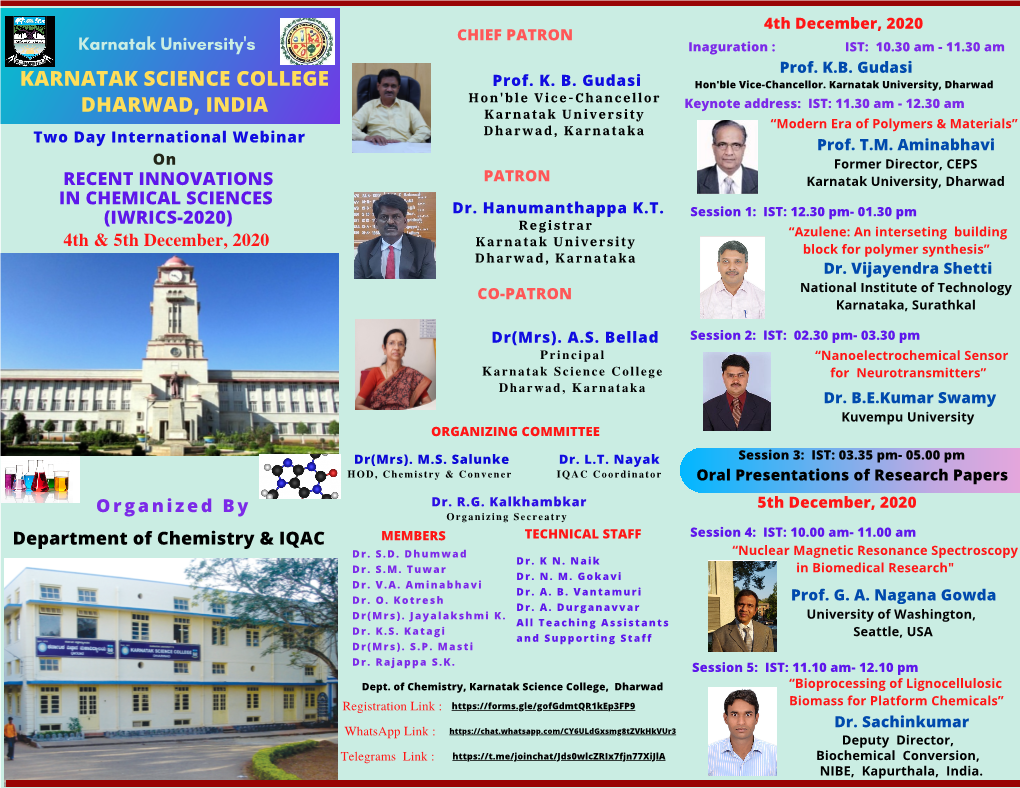 Dept of Chemistry Two Days International Webinar On