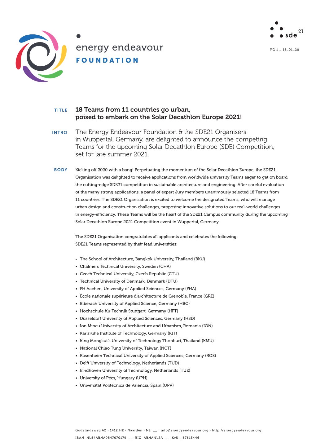 18 Teams from 11 Countries Go Urban, Poised to Embark on the Solar Decathlon Europe 2021! the Energy Endeavour Foundation &