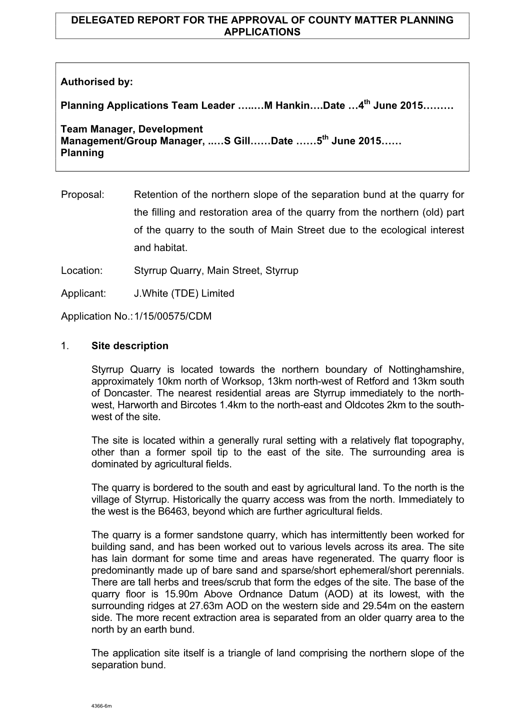 Planning Applications Team Leader …..…M Hankin….Date …4Th June 2015………