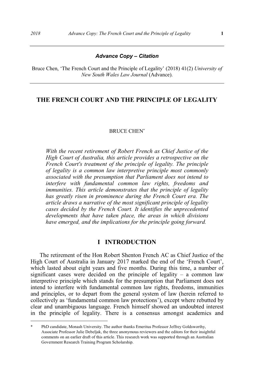 The French Court and the Principle of Legality I