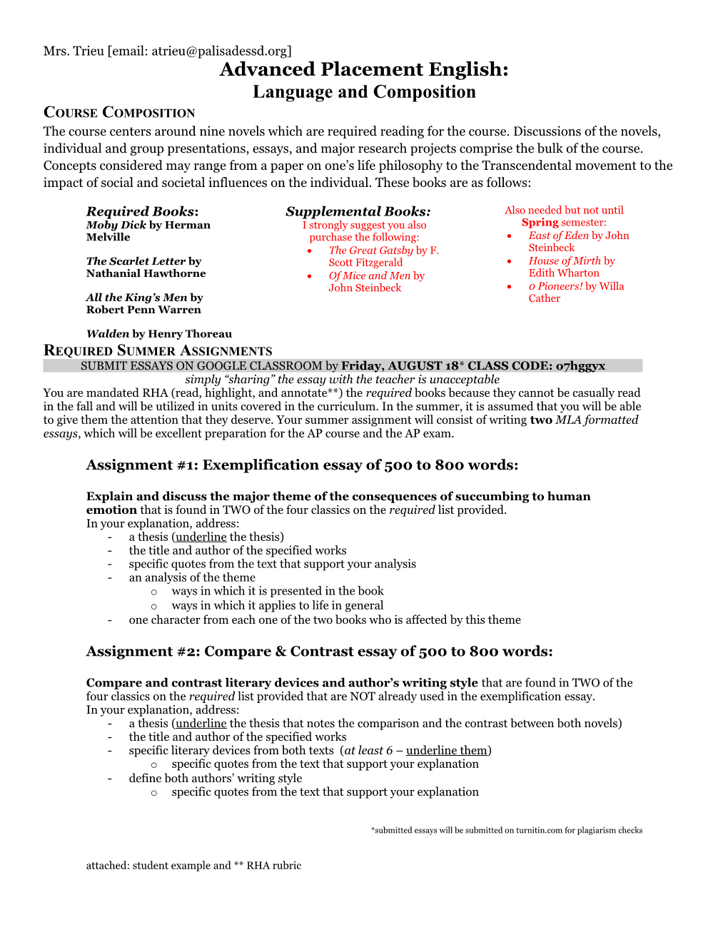 Advanced Placement English s1