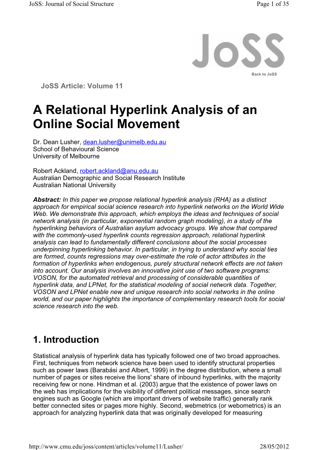 A Relational Hyperlink Analysis of an Online Social Movement