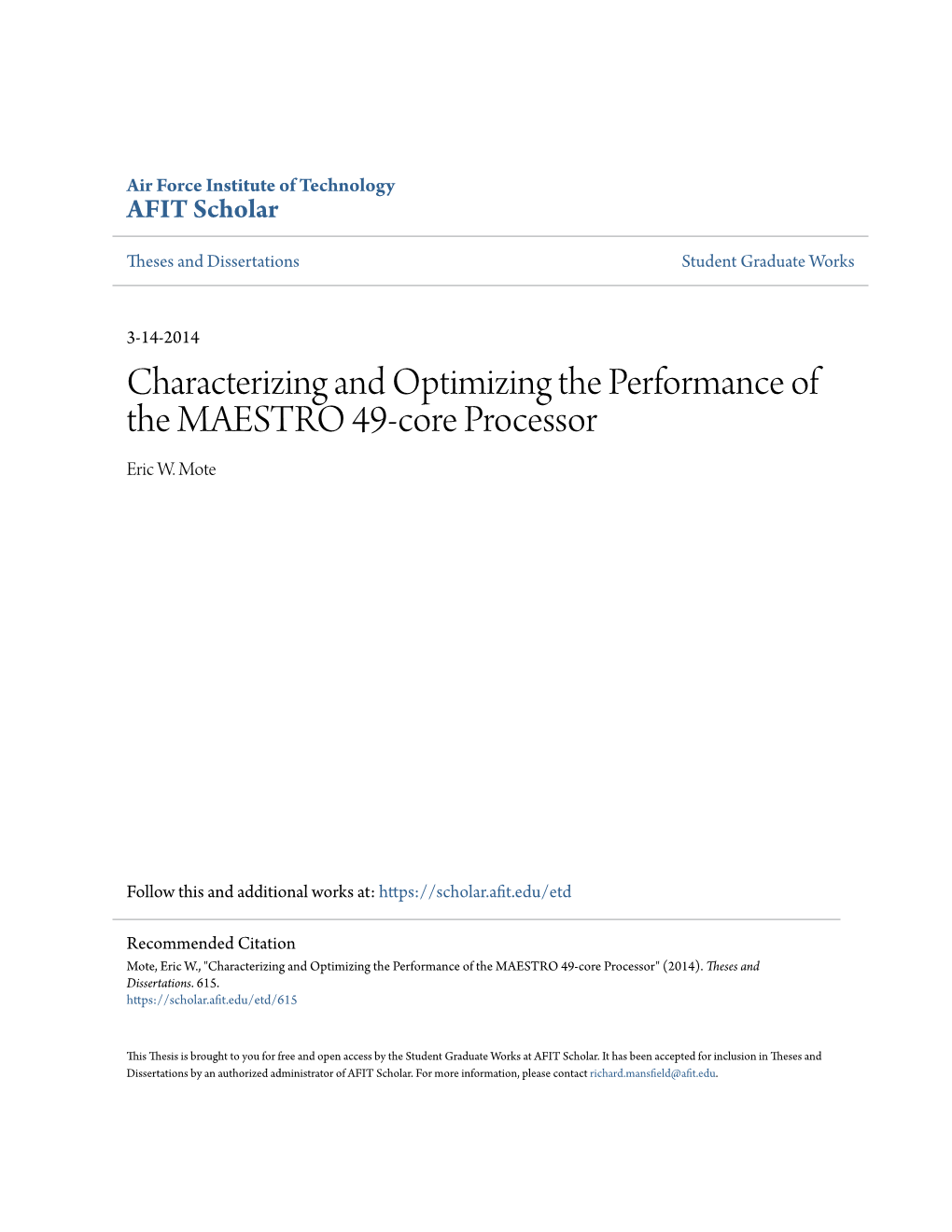 Characterizing and Optimizing the Performance of the MAESTRO 49-Core Processor Eric W