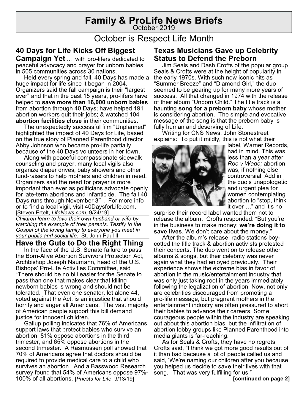 October 2019 October Is Respect Life Month 40 Days for Life Kicks Off Biggest Texas Musicians Gave up Celebrity Campaign Yet