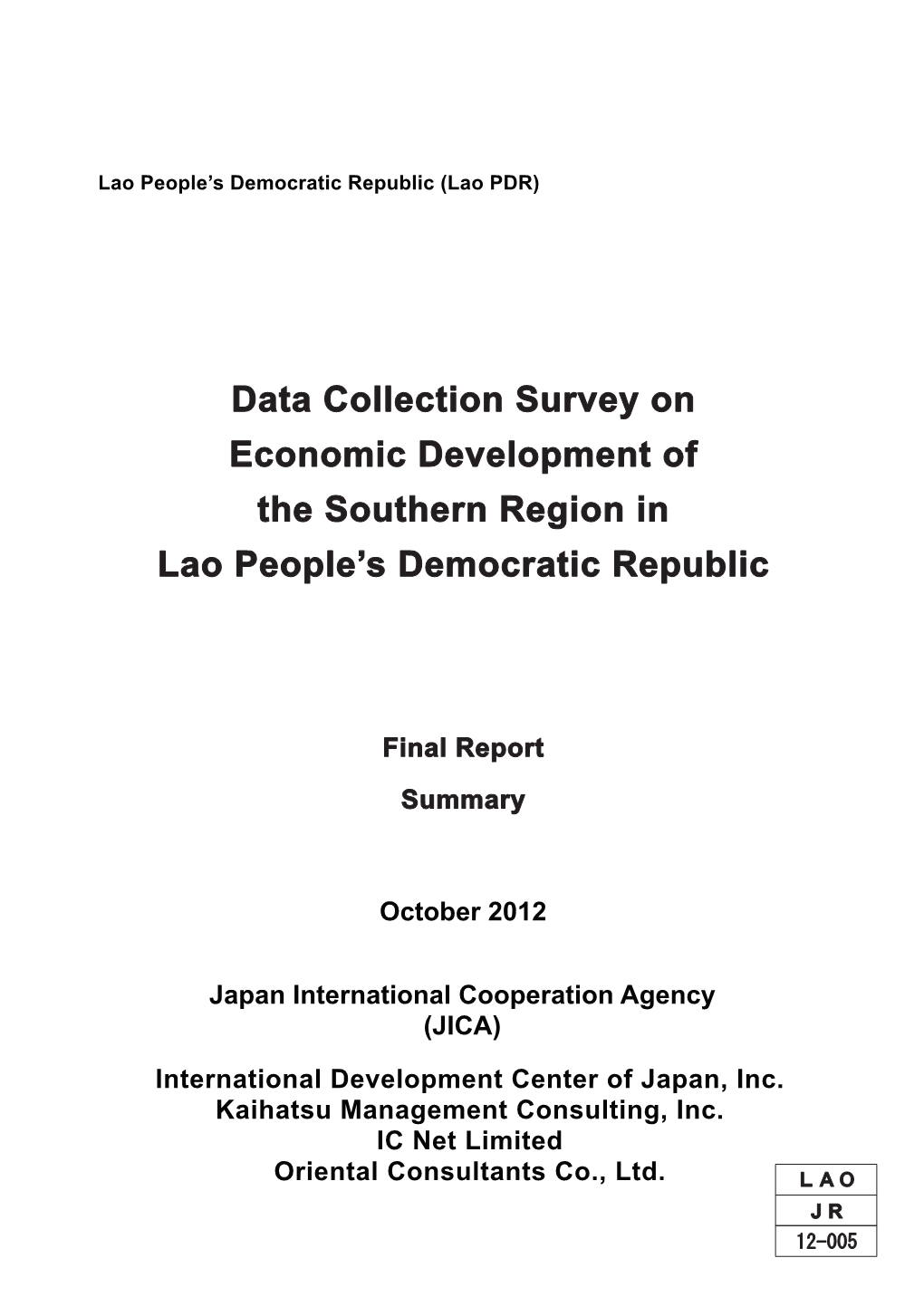 Data Collection Survey on Economic Development of the Southern Region in Lao People’S Democratic Republic