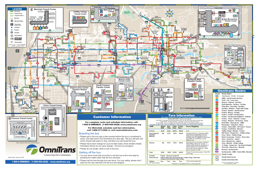 Customer Information 19 Pomona Transit Center Chino SINGLE RIDE PASS: Good for a One Way Trip