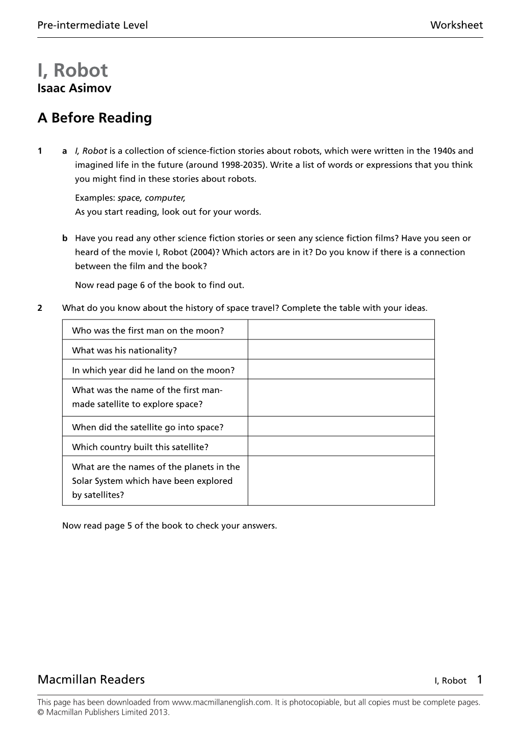 I-Robot Worksheet