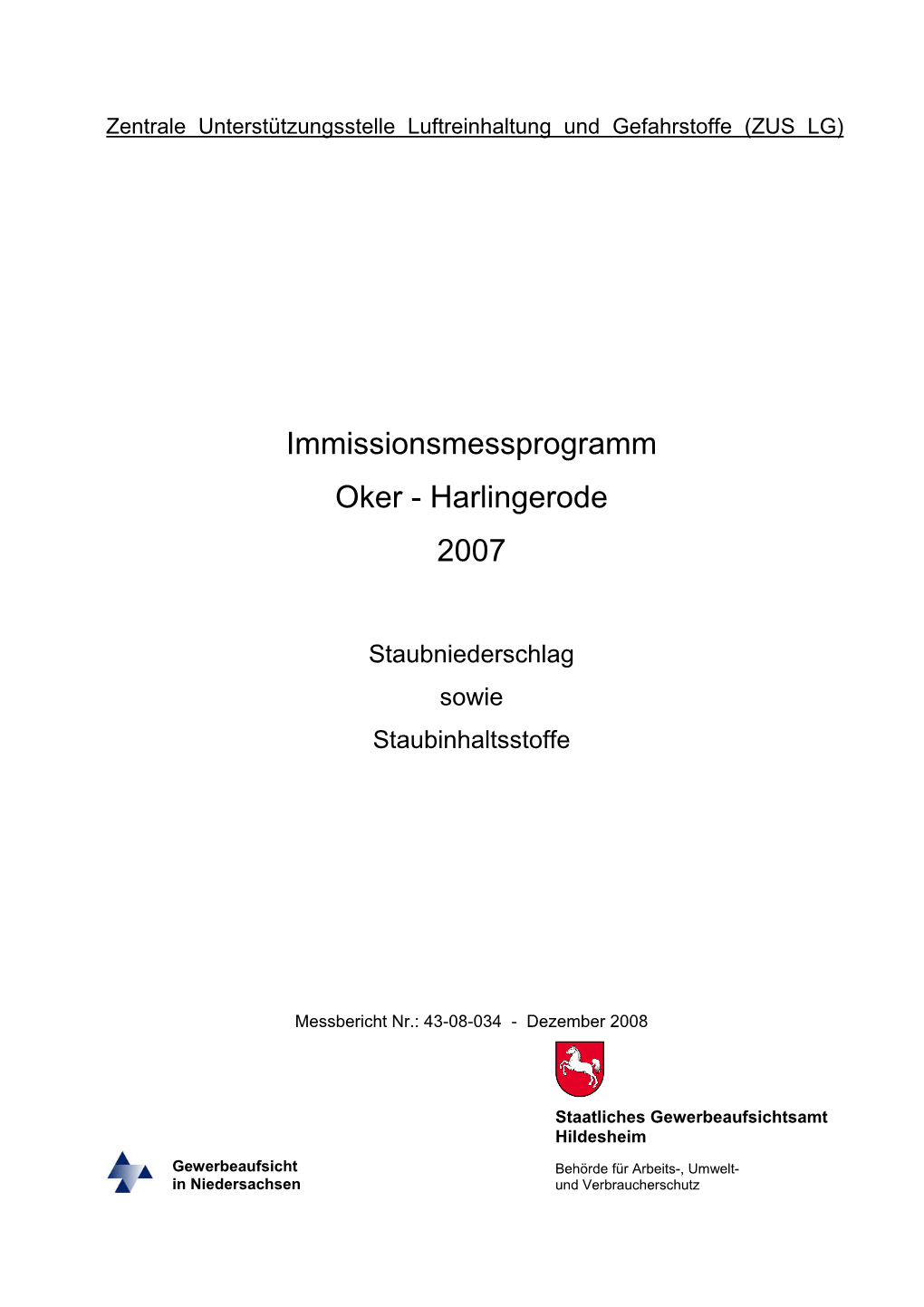 Immissionsmessprogramm Oker - Harlingerode 2007