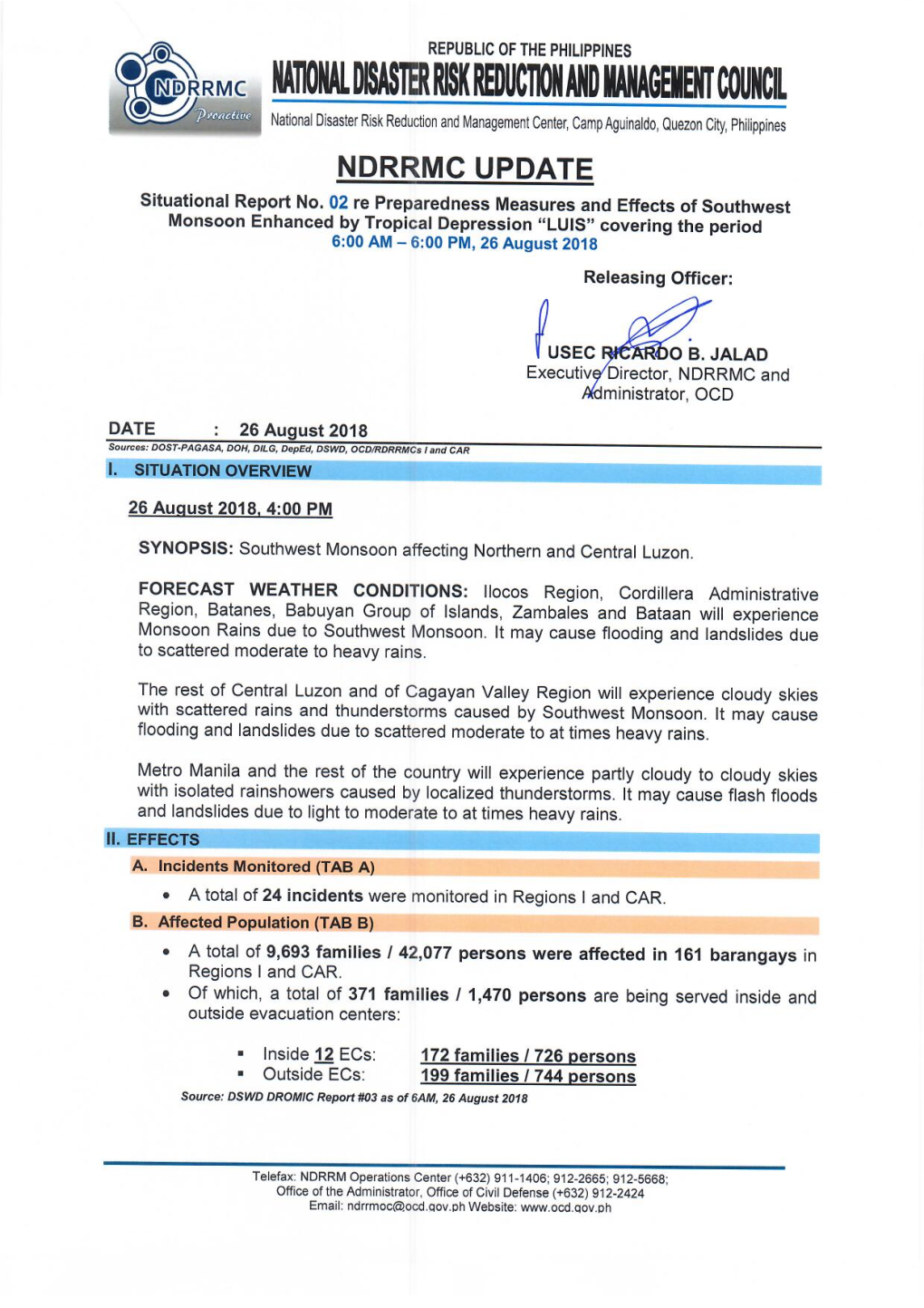 Sitrep No.02 As of 26 August 2018