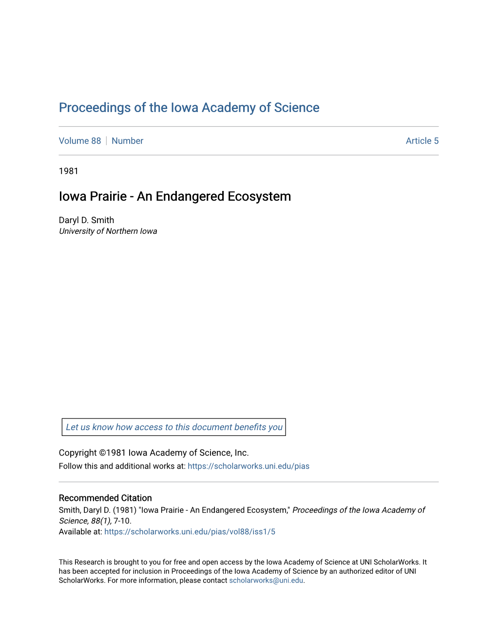 Iowa Prairie - an Endangered Ecosystem