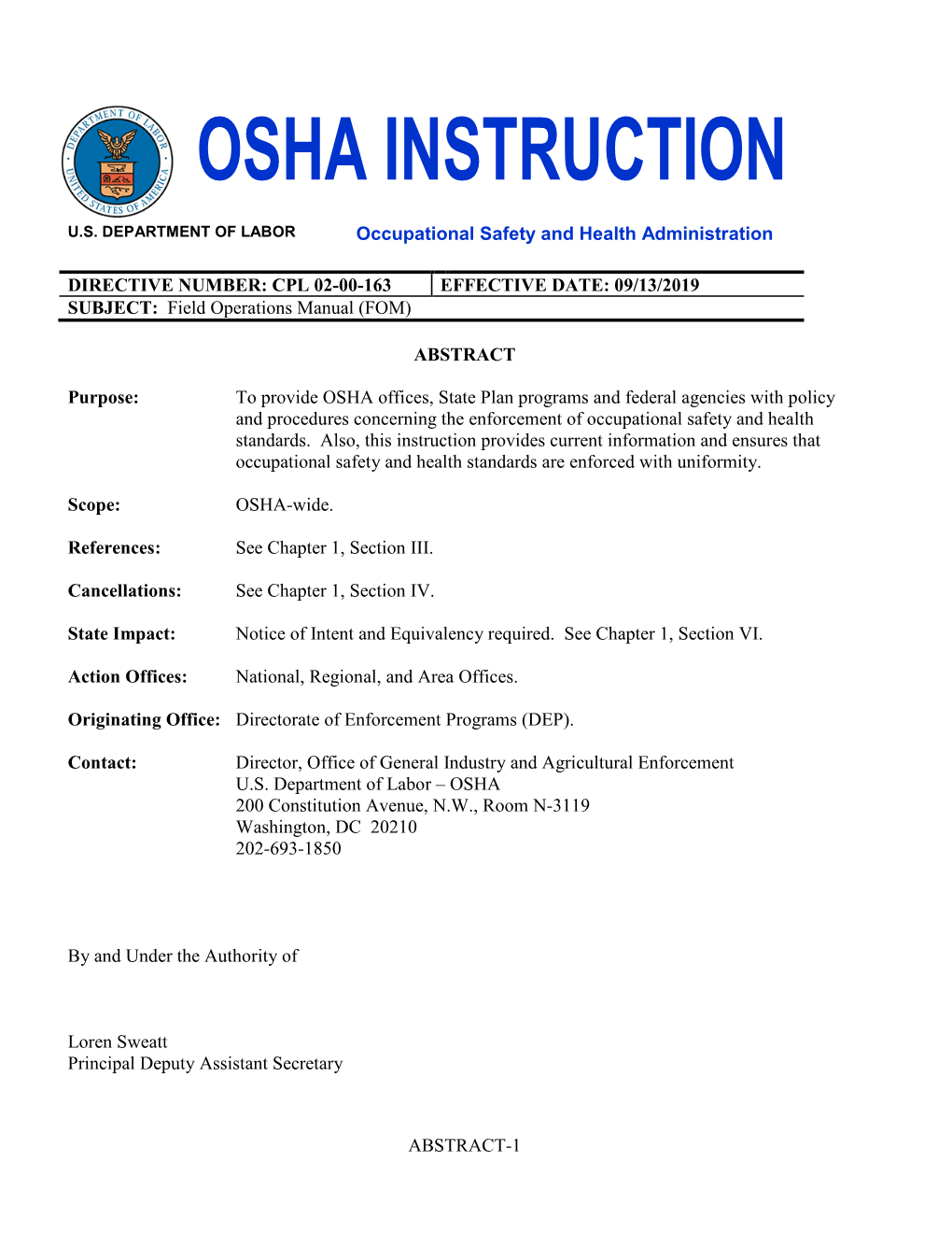 OSHA Instruction CPL 02-00-163, Field Operations Manual (FOM)